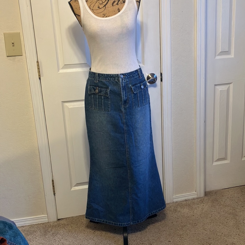 Vintage 90’s no boundaries long maxi flared denim jeans skirt junior’s 11 blue